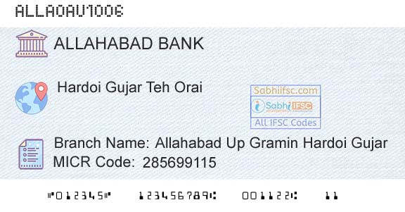 Allahabad Bank Allahabad Up Gramin Hardoi GujarBranch 
