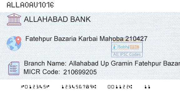 Allahabad Bank Allahabad Up Gramin Fatehpur BazariyaBranch 