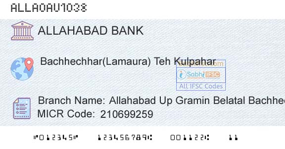 Allahabad Bank Allahabad Up Gramin Belatal Bachhechar Lamaura Branch 