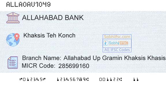 Allahabad Bank Allahabad Up Gramin Khaksis Khasis Khas Branch 