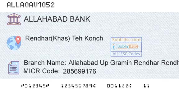 Allahabad Bank Allahabad Up Gramin Rendhar Rendhar Khas Branch 