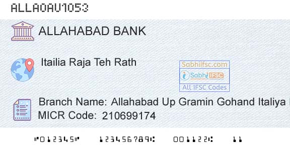 Allahabad Bank Allahabad Up Gramin Gohand Italiya Raja Branch 