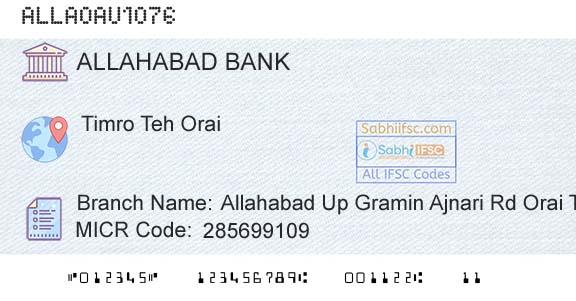 Allahabad Bank Allahabad Up Gramin Ajnari Rd Orai Timro Branch 