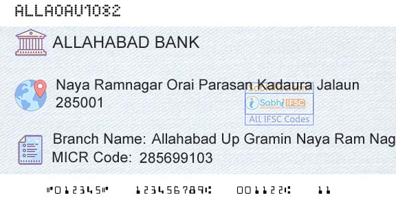 Allahabad Bank Allahabad Up Gramin Naya Ram Nagar OraiBranch 