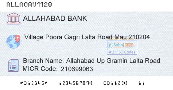 Allahabad Bank Allahabad Up Gramin Lalta RoadBranch 