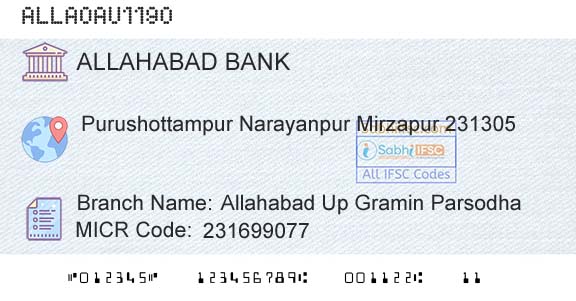 Allahabad Bank Allahabad Up Gramin ParsodhaBranch 