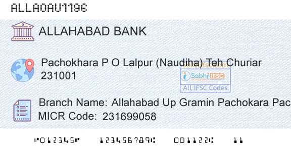 Allahabad Bank Allahabad Up Gramin Pachokara Pachekar Branch 