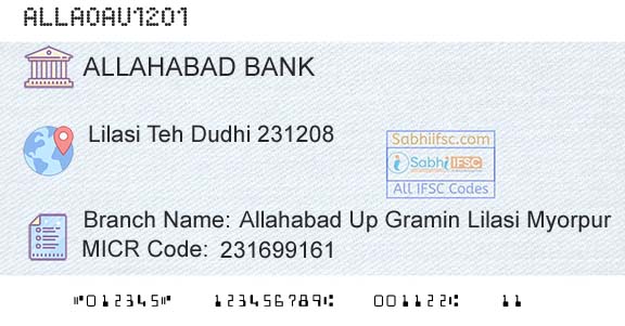 Allahabad Bank Allahabad Up Gramin Lilasi Myorpur Branch 