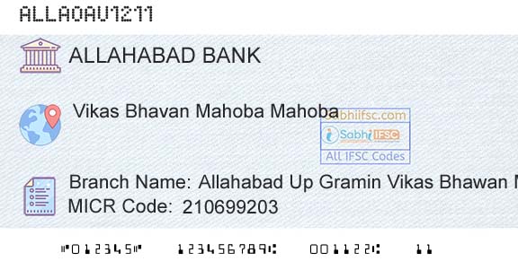 Allahabad Bank Allahabad Up Gramin Vikas Bhawan MahobaBranch 