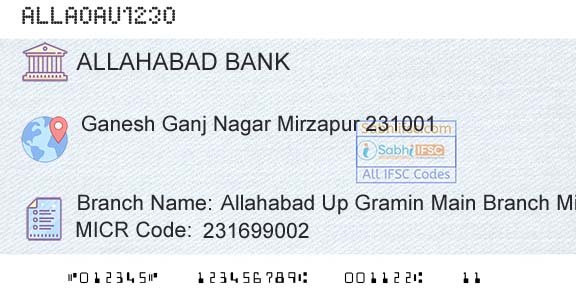 Allahabad Bank Allahabad Up Gramin Main Branch MirzapurBranch 