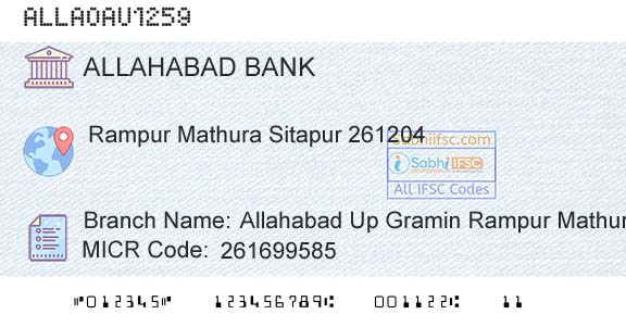 Allahabad Bank Allahabad Up Gramin Rampur MathuraBranch 