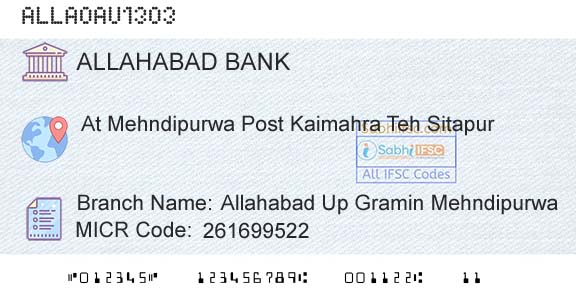 Allahabad Bank Allahabad Up Gramin MehndipurwaBranch 