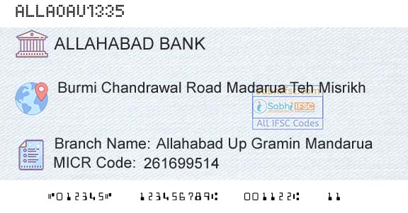 Allahabad Bank Allahabad Up Gramin MandaruaBranch 