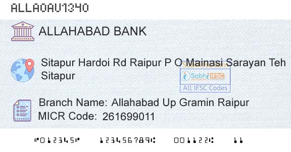 Allahabad Bank Allahabad Up Gramin RaipurBranch 