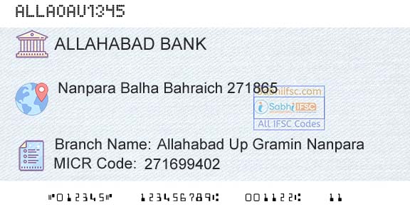 Allahabad Bank Allahabad Up Gramin NanparaBranch 