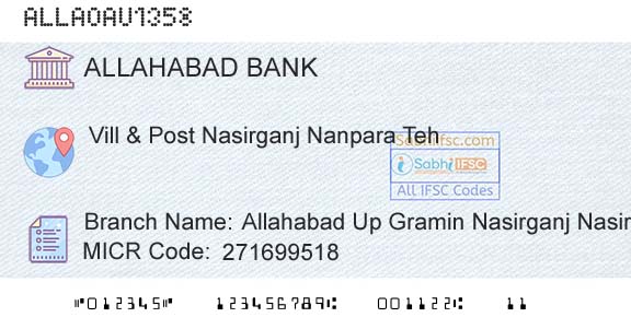 Allahabad Bank Allahabad Up Gramin Nasirganj Nasirganj Mahadeva Branch 