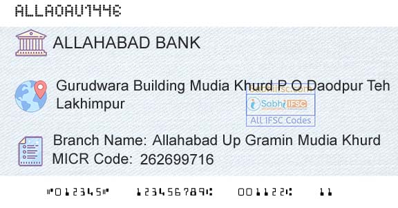 Allahabad Bank Allahabad Up Gramin Mudia KhurdBranch 