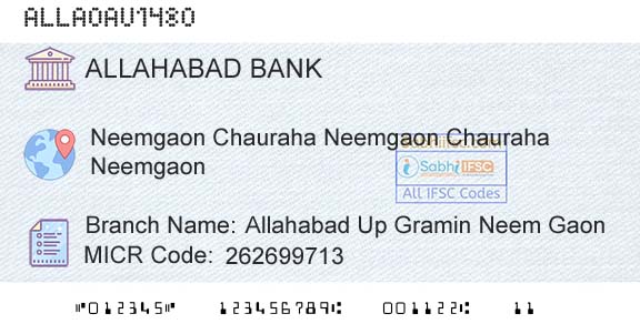 Allahabad Bank Allahabad Up Gramin Neem GaonBranch 
