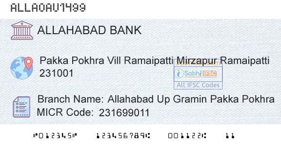 Allahabad Bank Allahabad Up Gramin Pakka PokhraBranch 