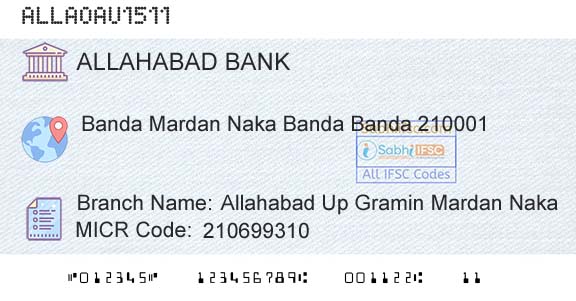 Allahabad Bank Allahabad Up Gramin Mardan NakaBranch 