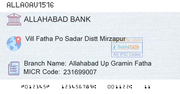 Allahabad Bank Allahabad Up Gramin FathaBranch 