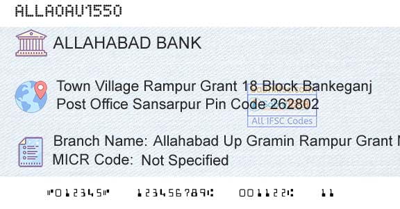 Allahabad Bank Allahabad Up Gramin Rampur Grant No 18Branch 