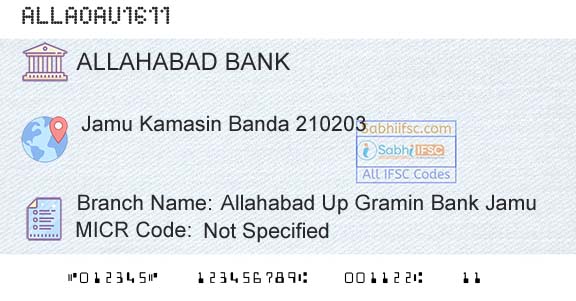 Allahabad Bank Allahabad Up Gramin Bank JamuBranch 