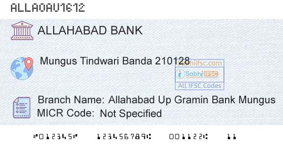 Allahabad Bank Allahabad Up Gramin Bank MungusBranch 