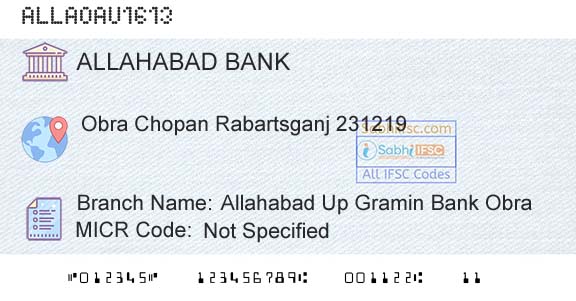 Allahabad Bank Allahabad Up Gramin Bank ObraBranch 