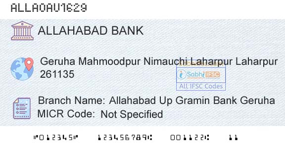 Allahabad Bank Allahabad Up Gramin Bank GeruhaBranch 