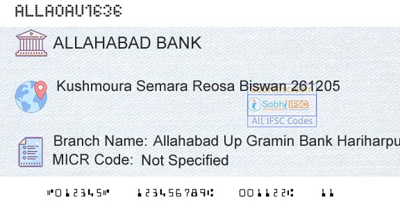 Allahabad Bank Allahabad Up Gramin Bank HariharpurBranch 