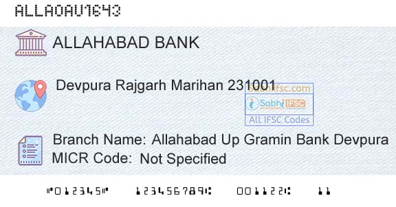 Allahabad Bank Allahabad Up Gramin Bank DevpuraBranch 