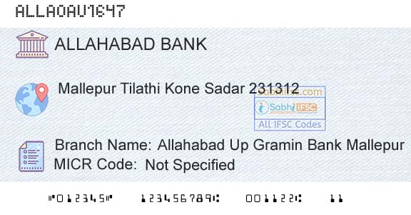 Allahabad Bank Allahabad Up Gramin Bank MallepurBranch 
