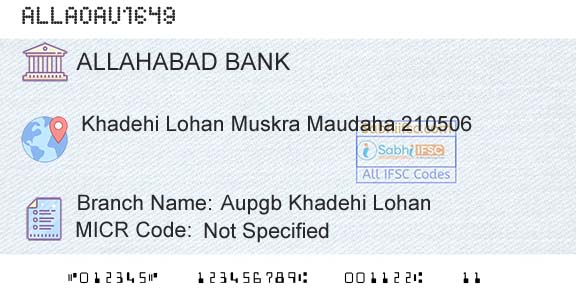 Allahabad Bank Aupgb Khadehi LohanBranch 
