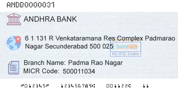 Andhra Bank Padma Rao NagarBranch 