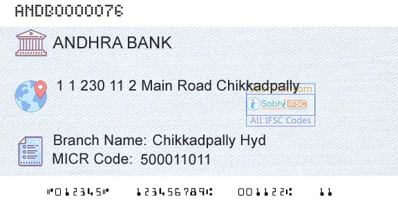 Andhra Bank Chikkadpally Hyd Branch 