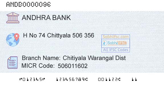Andhra Bank Chitiyala Warangal DistBranch 
