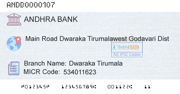 Andhra Bank Dwaraka TirumalaBranch 