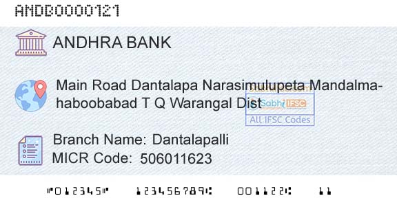 Andhra Bank DantalapalliBranch 
