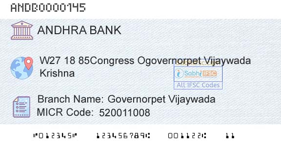 Andhra Bank Governorpet Vijaywada Branch 