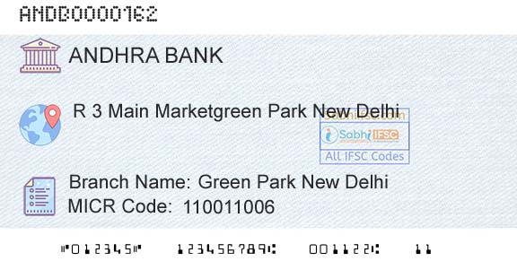 Andhra Bank Green Park New Delhi Branch 