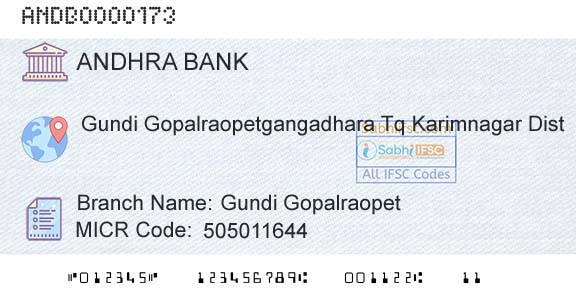 Andhra Bank Gundi GopalraopetBranch 