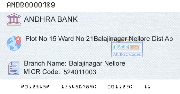 Andhra Bank Balajinagar Nellore Branch 