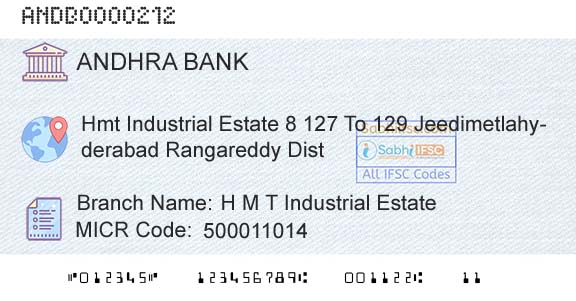 Andhra Bank H M T Industrial EstateBranch 
