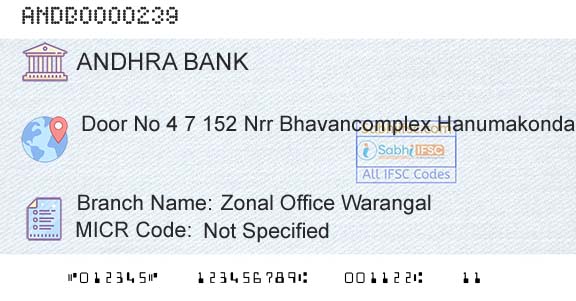Andhra Bank Zonal Office WarangalBranch 