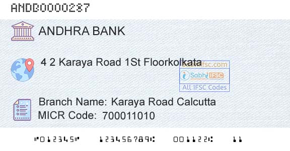 Andhra Bank Karaya Road Calcutta Branch 
