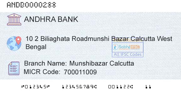 Andhra Bank Munshibazar Calcutta Branch 