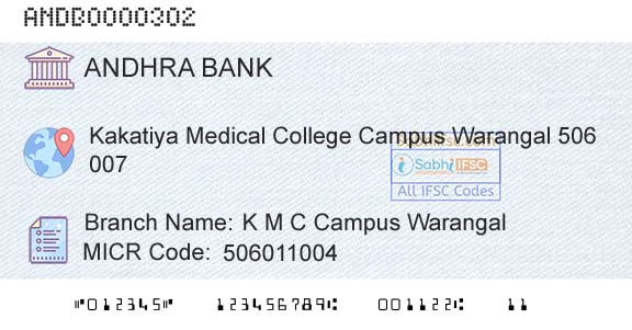 Andhra Bank K M C Campus Warangal Branch 