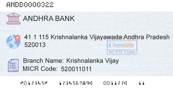 Andhra Bank Krishnalanka VijayBranch 
