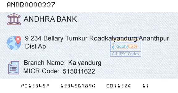 Andhra Bank KalyandurgBranch 